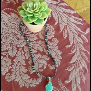 Copper wire wraped light green stone neclace